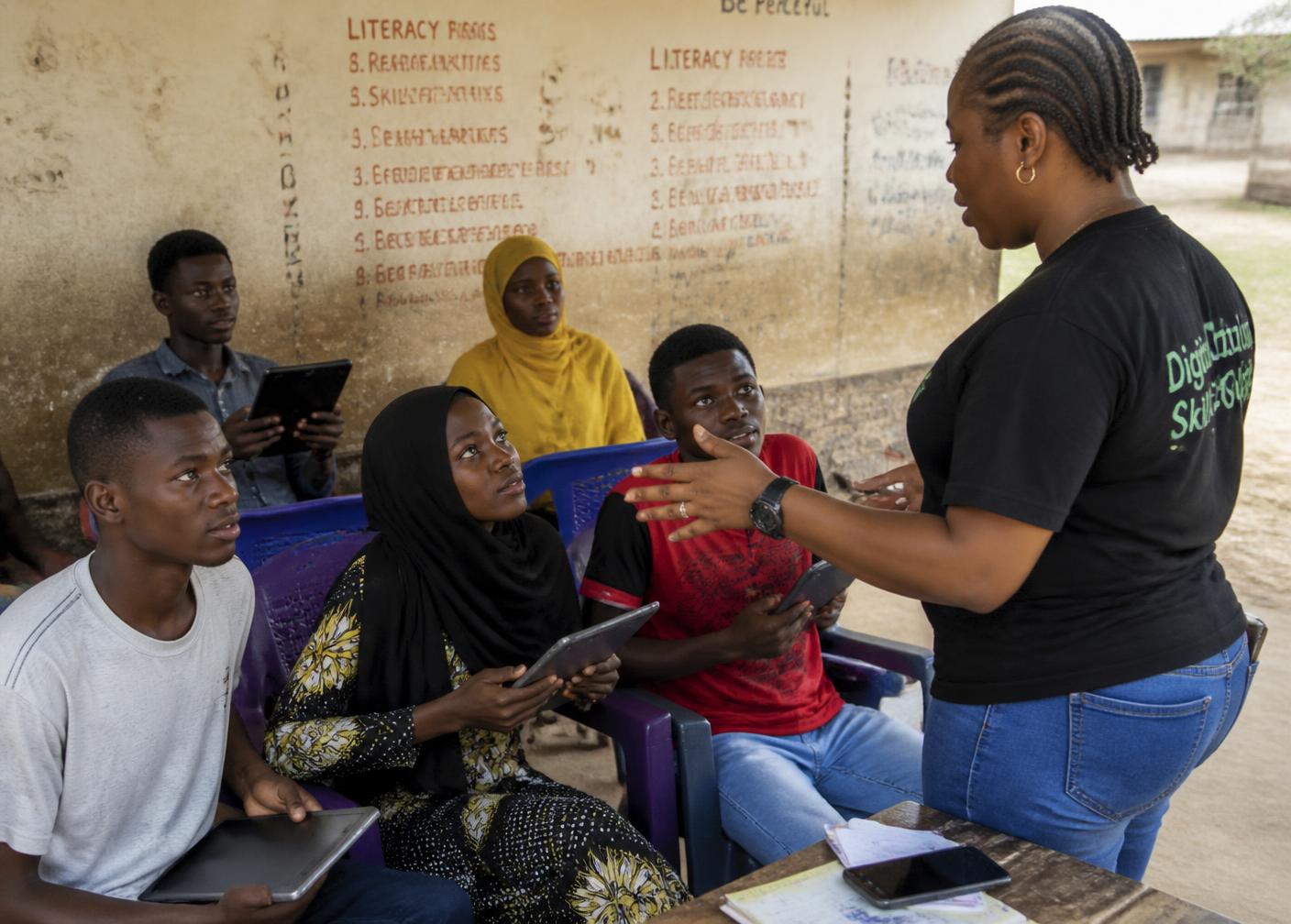 A facilitator leading a community digital skills session